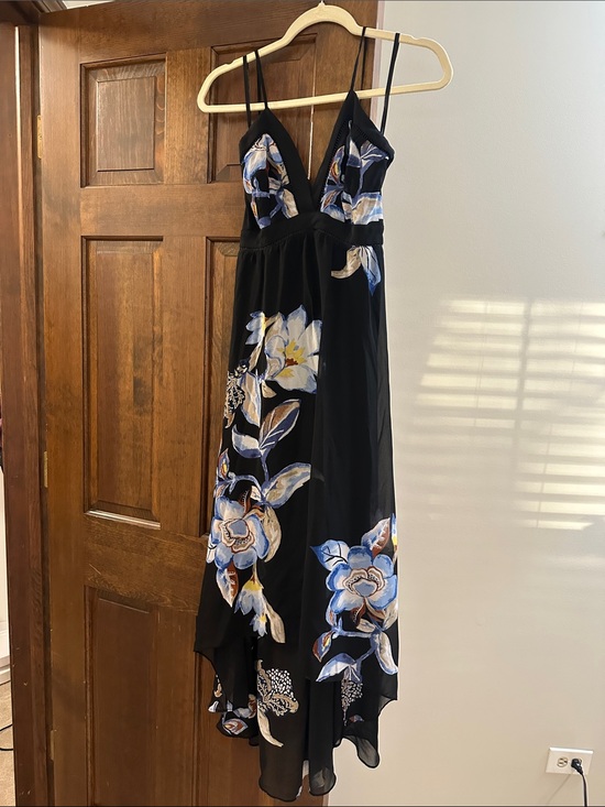 White House Black Market Dresses & Skirts - White House Black Market Black Floral High-Low Halter Maxi Dress